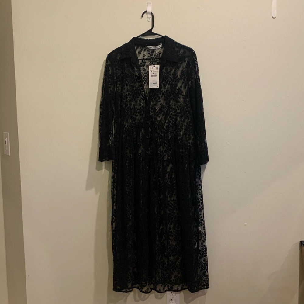 Long sleeve sheer lace dress